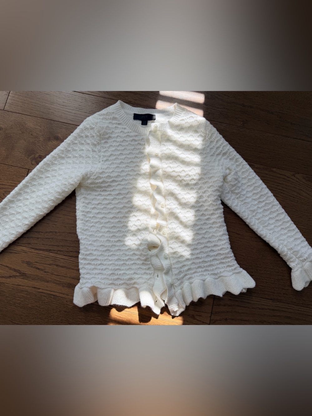 Zara Cream Ruffle-Front Knit Cardigan - Picture 2 of 2